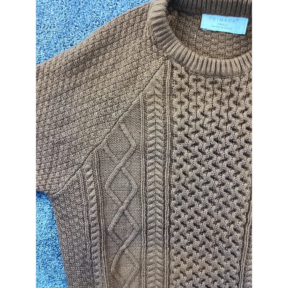 Primark Sweater Womens S Cable Knit Crew Neck Raglan Sleeve Ribbed Brown‎